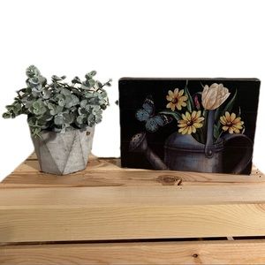 Faux Plant and Wooden Decor